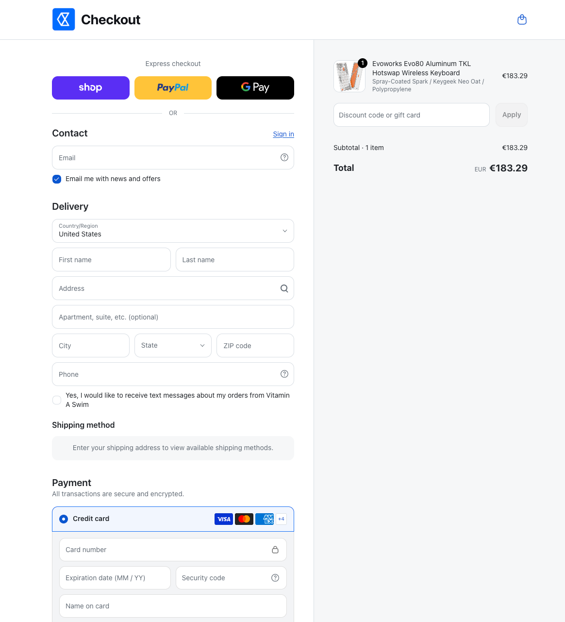 Imitation checkout page documented by Roman Zipp, with empty contact and payment fields